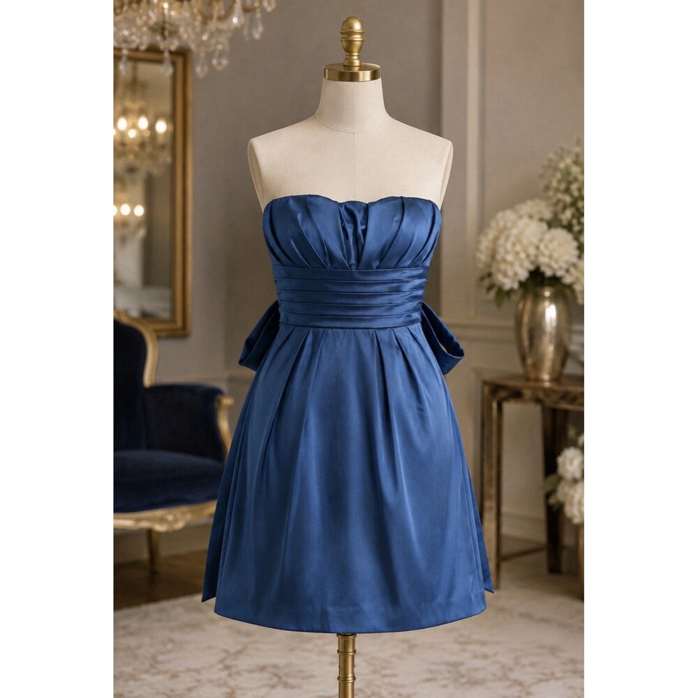 Snap Cobalt Blue Strapless Satin Cocktail Dress Bow Back Women’s Size 3